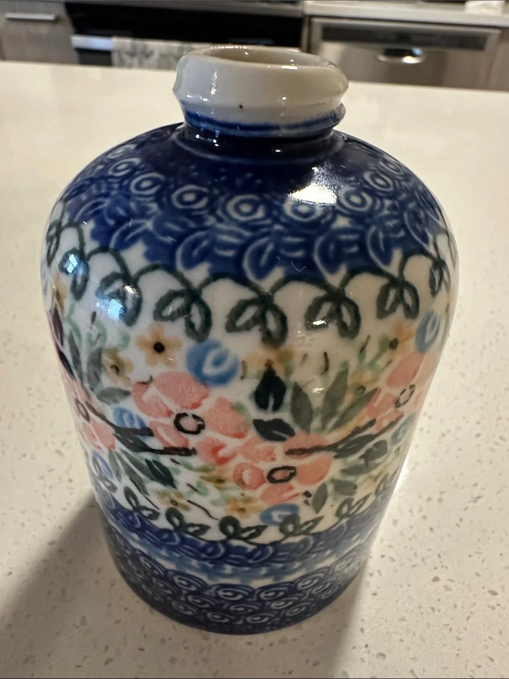 Handcrafted Blue Floral Ceramic Vase - Home Accents